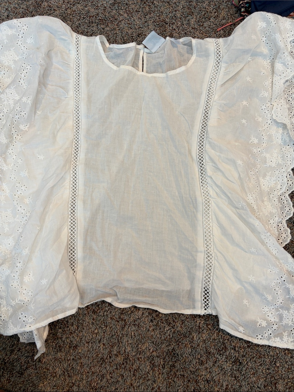 Soho White Eyelet Lace puff- flutter Sleeve Blouse